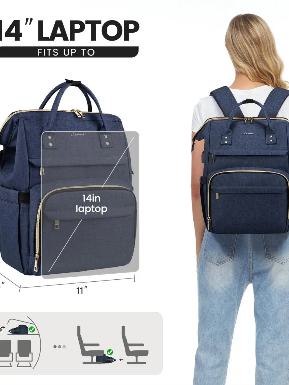 Viola Ⅱ Lovevook Laptop Backpack School Work Travel Bag Navy Blue Like New